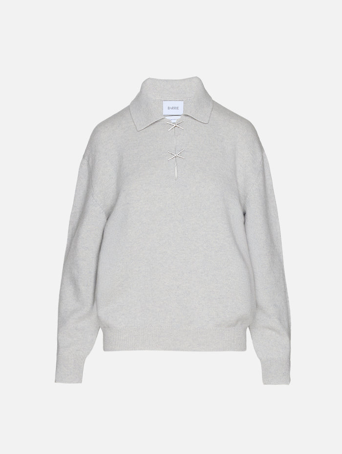 Polo Sparkling Cross Sweater,BARRIE KNITWEAR,NUAGE,Image 1