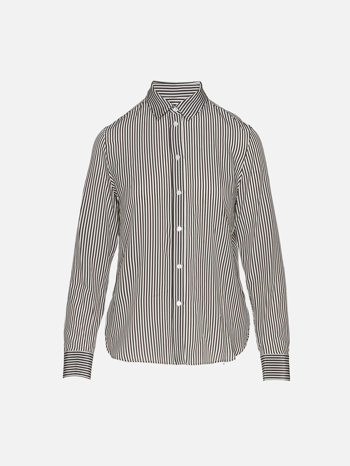 Gaia Slim Shirt,NILI LOTAN,DARK BROWN/CREAM STRIPE,Image 1