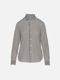 Gaia Slim Shirt,NILI LOTAN,DARK BROWN/CREAM STRIPE,Image 1