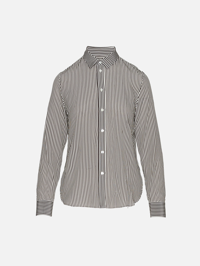 Gaia Slim Shirt,NILI LOTAN,DARK BROWN/CREAM STRIPE,Image 1