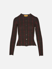 Jane Checker Cardigan,GUEST IN RESIDENCE,BURNT COCOA/CARMINE,Image 1