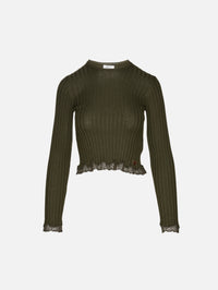 Knit Crew Neck Sweater,SAINT LAURENT,KAKI,Image 1