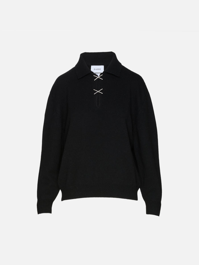 Polo Sparkling Cross Sweater,BARRIE KNITWEAR,BLACK,Image 1