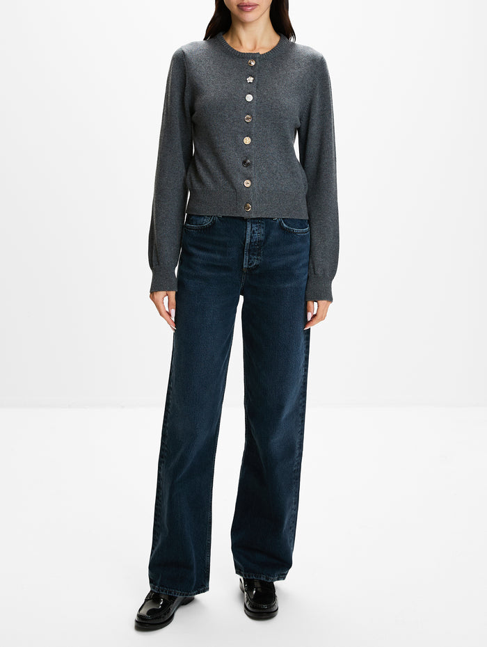 Mismatch Buttons Cardigan,BARRIE KNITWEAR,DERBY GREY,Image 1