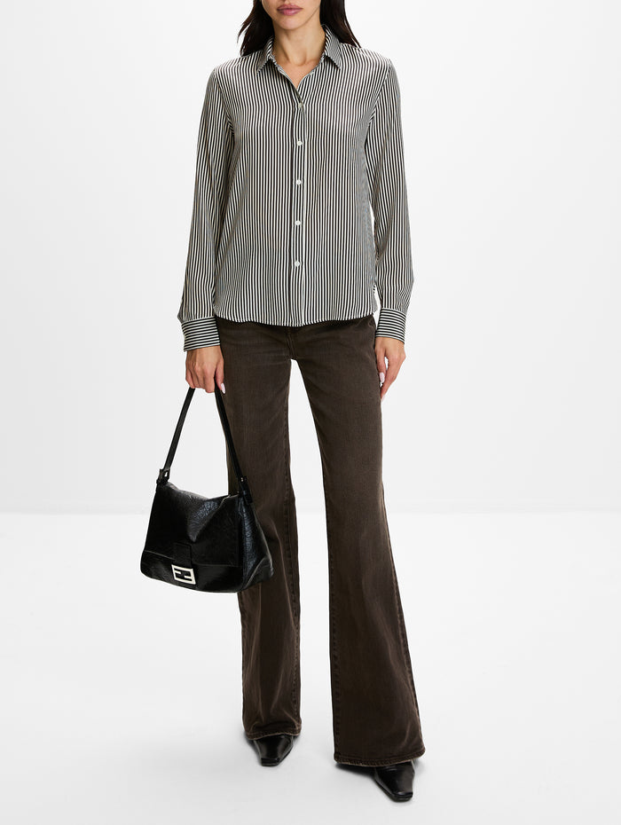 Gaia Slim Shirt,NILI LOTAN,DARK BROWN/CREAM STRIPE,Image 2