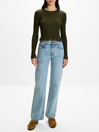 Knit Crew Neck Sweater,SAINT LAURENT,KAKI,Image 2