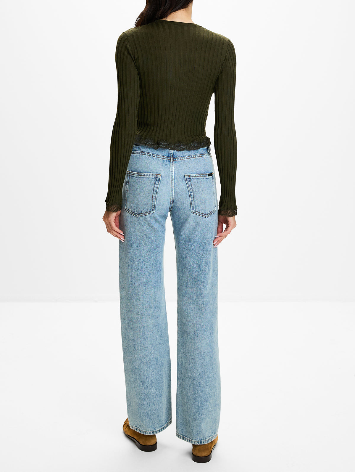 Knit Crew Neck Sweater,SAINT LAURENT,KAKI,Image 3