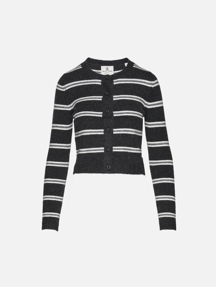 Riley Cardigan,DENIMIST,CHARCOAL WITH ECRU GREY STRIPE,Image 1