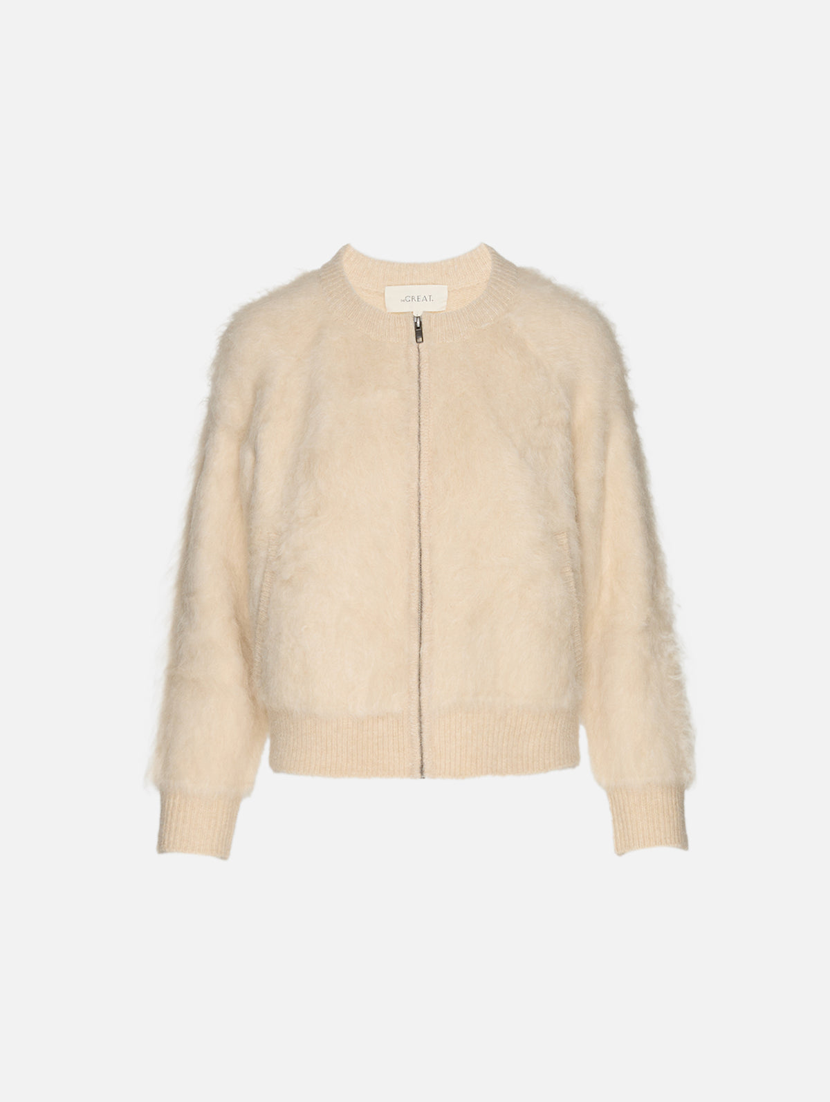Fuzzy Bomber Sweater,THE GREAT,CREAM,Image 2