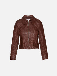 Leather Jacket,MIU MIU,COFFEE,Image 1