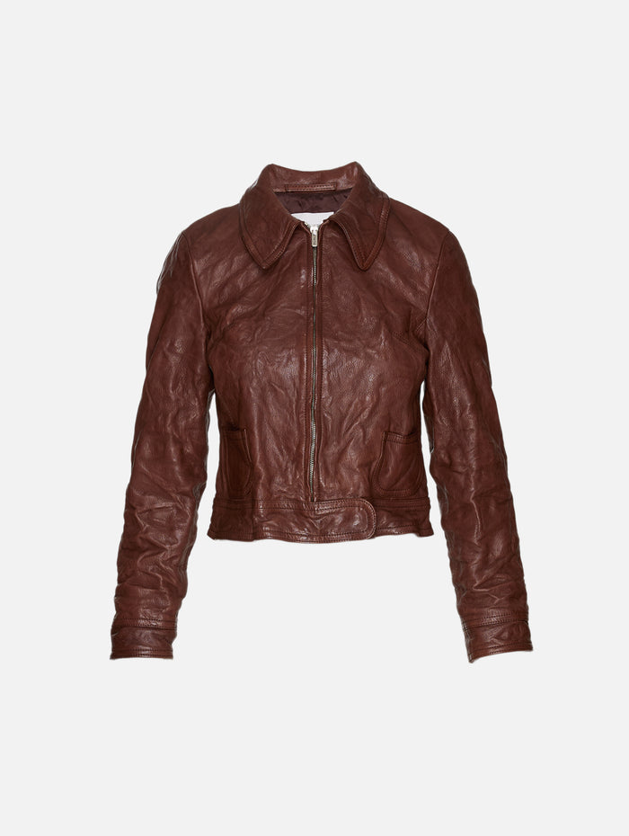 Leather Jacket,MIU MIU,COFFEE,Image 1