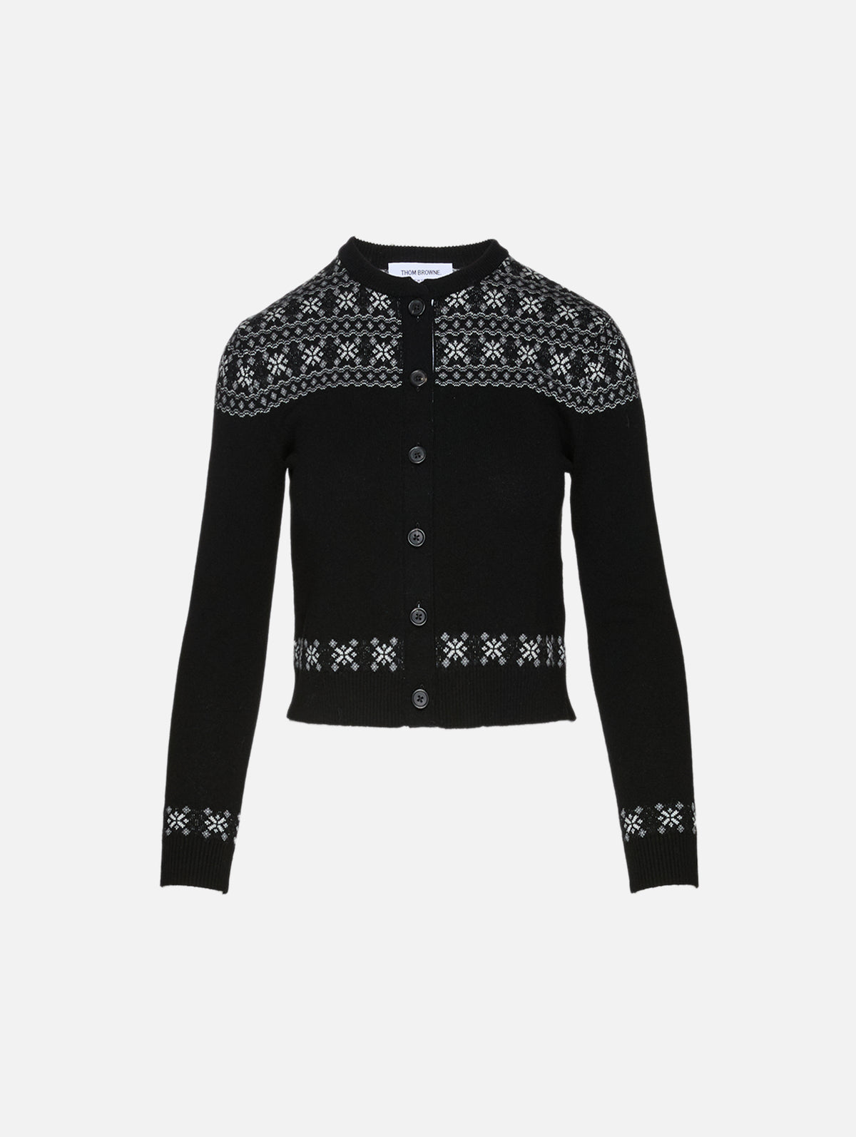 Fairisle Cashmere Cardigan,THOM BROWNE,BLACK,Image 1