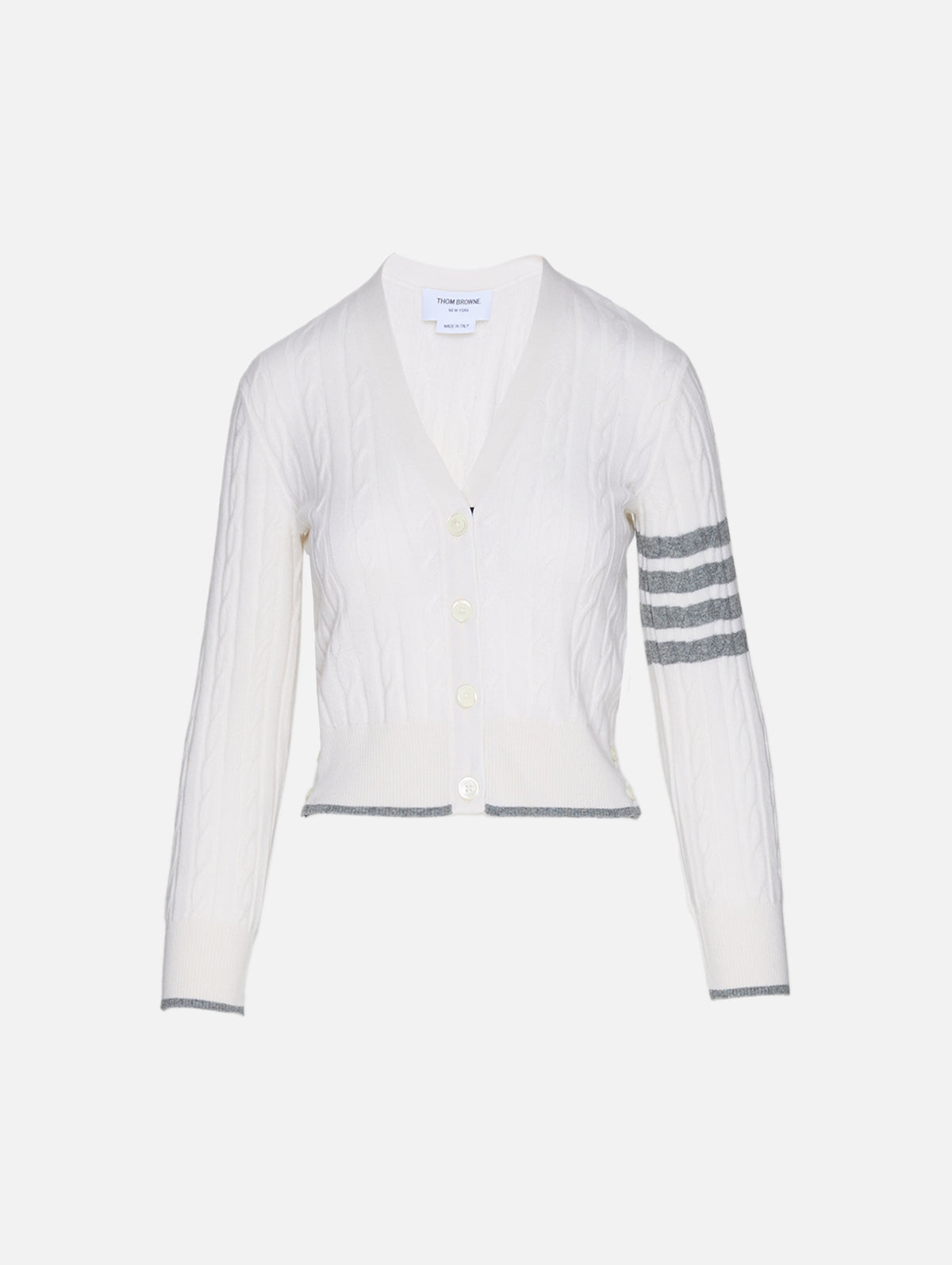 Cashmere V Neck Cardigan,THOM BROWNE,WHITE,Image 2