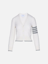 Cashmere V Neck Cardigan,THOM BROWNE,WHITE,Image 2