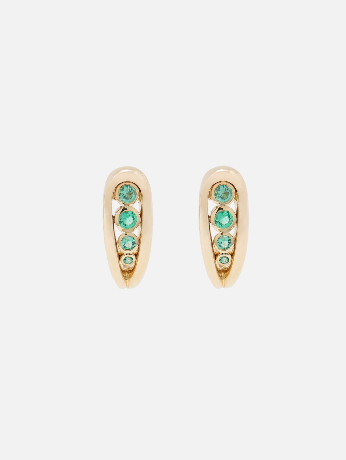 Emerald Slingshot Huggie Earrings,MASON AND BOOKS,YELLOW GOLD,Image 1