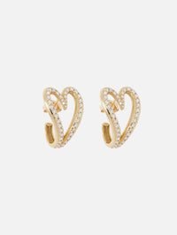 Diamond Open Heart Huggie Earrings,SHYLEE ROSE,YELLOW GOLD,Image 2