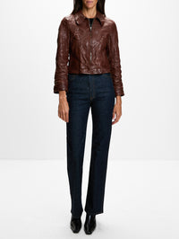 Leather Jacket,MIU MIU,COFFEE,Image 2