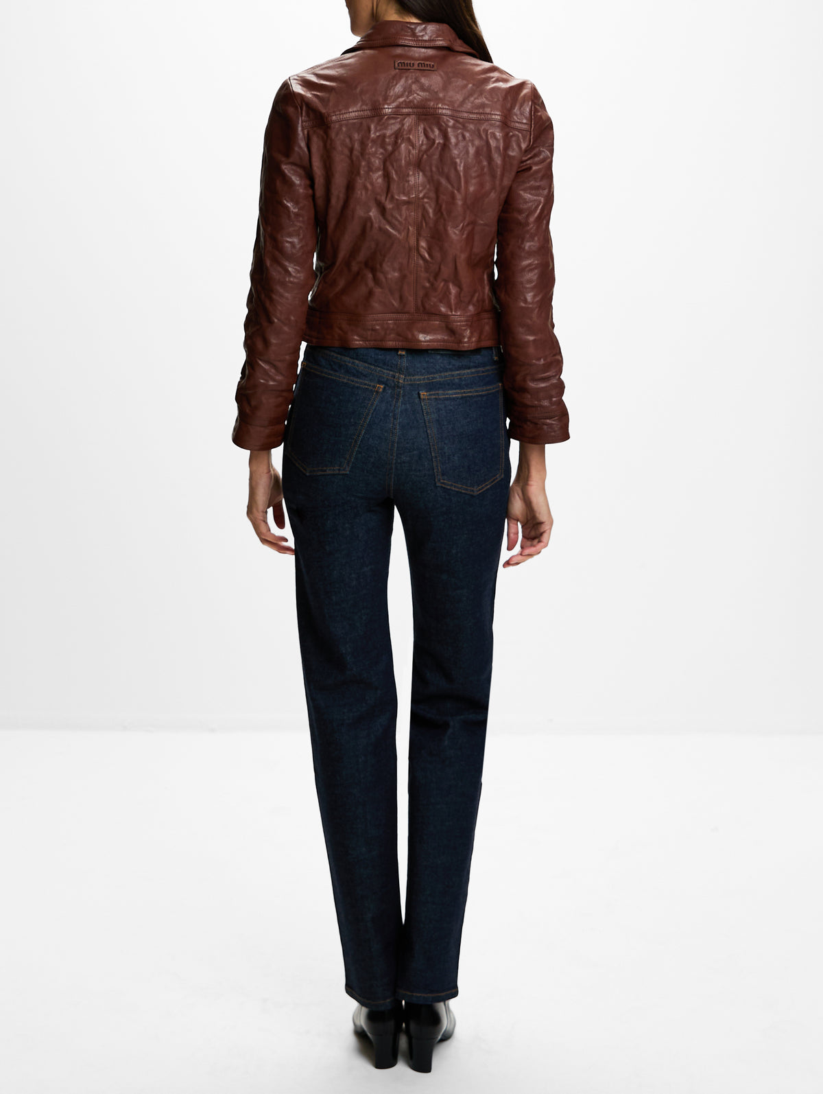 Leather Jacket,MIU MIU,COFFEE,Image 3
