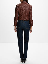 Leather Jacket,MIU MIU,COFFEE,Image 3