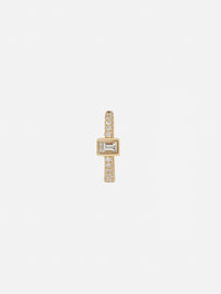 Pavé Diamond Mini Hoops WIth Diamond Baguette,JACQUIE AICHE,YELLOW GOLD,Image 3