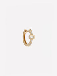 Pavé Diamond Mini Hoops WIth Diamond Baguette,JACQUIE AICHE,YELLOW GOLD,Image 1