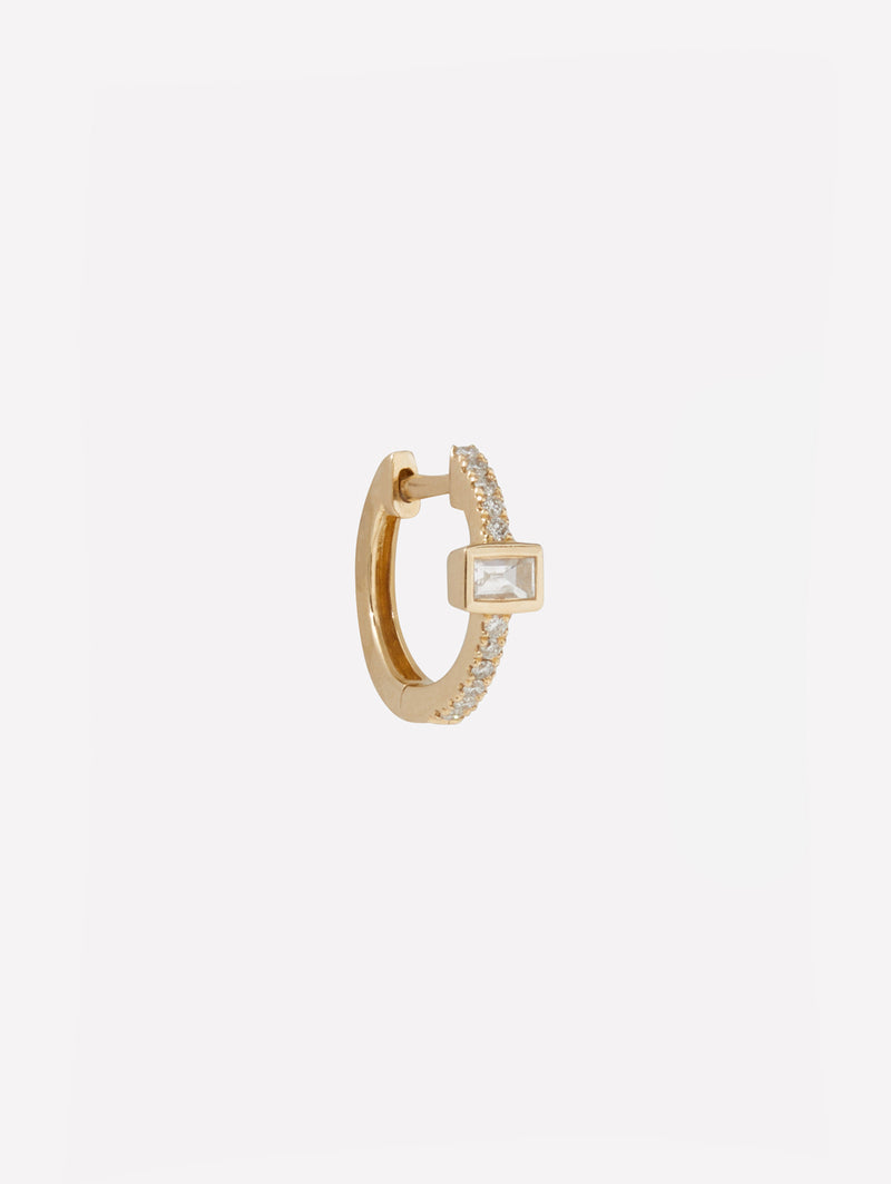 Pavé Diamond Mini Hoops WIth Diamond Baguette