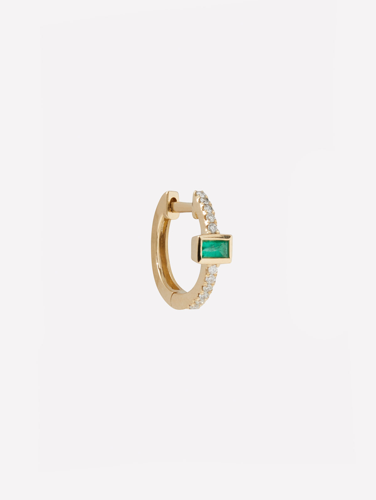 Mini Emerald Baguette Pavé Diamond Hoop,JACQUIE AICHE,YELLOW GOLD,Image 1