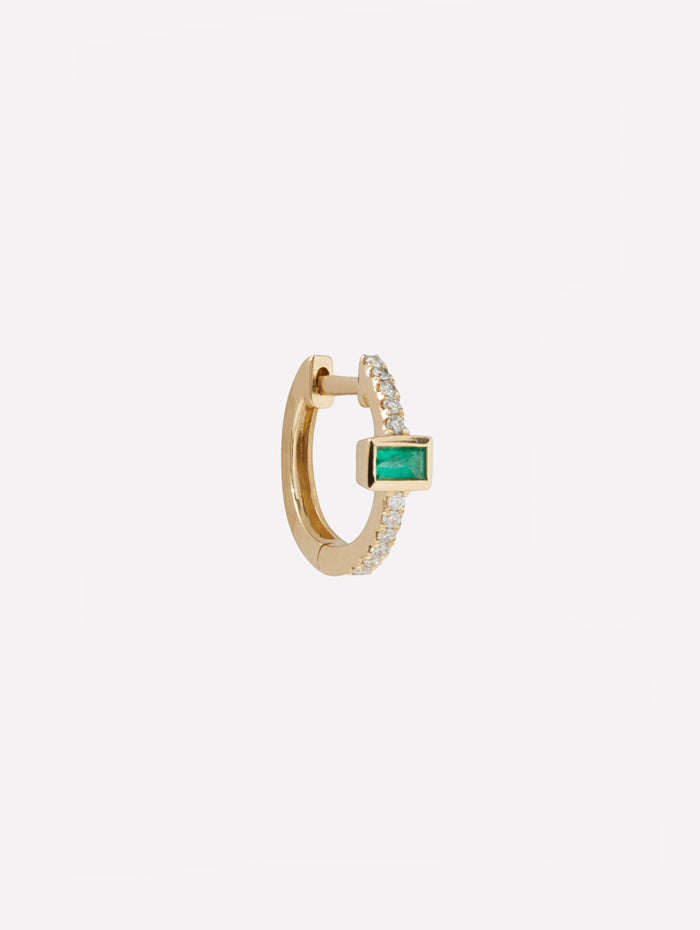 Mini Emerald Baguette Pavé Diamond Hoop,JACQUIE AICHE,YELLOW GOLD,Image 1