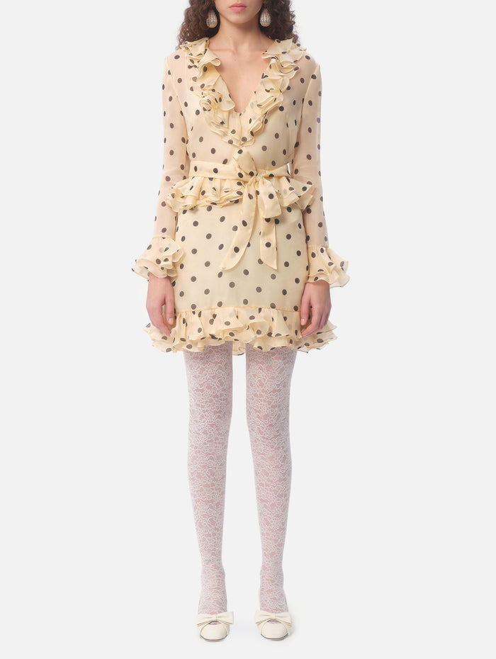 Polka Dot Organza Dress,VALENTINO GARAVANI,IVORY/BLACK,Image 1