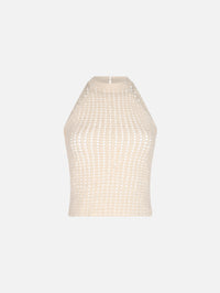 Reflejo Crochet Halter Top,ESCVDO,IVORY,Image 1