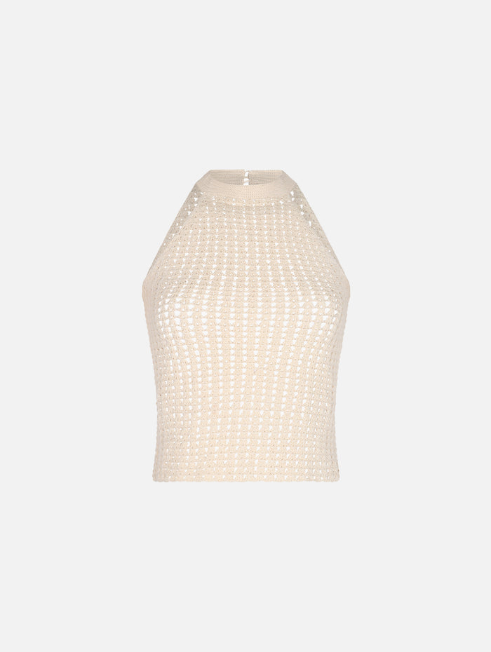 Reflejo Crochet Halter Top,ESCVDO,IVORY,Image 1