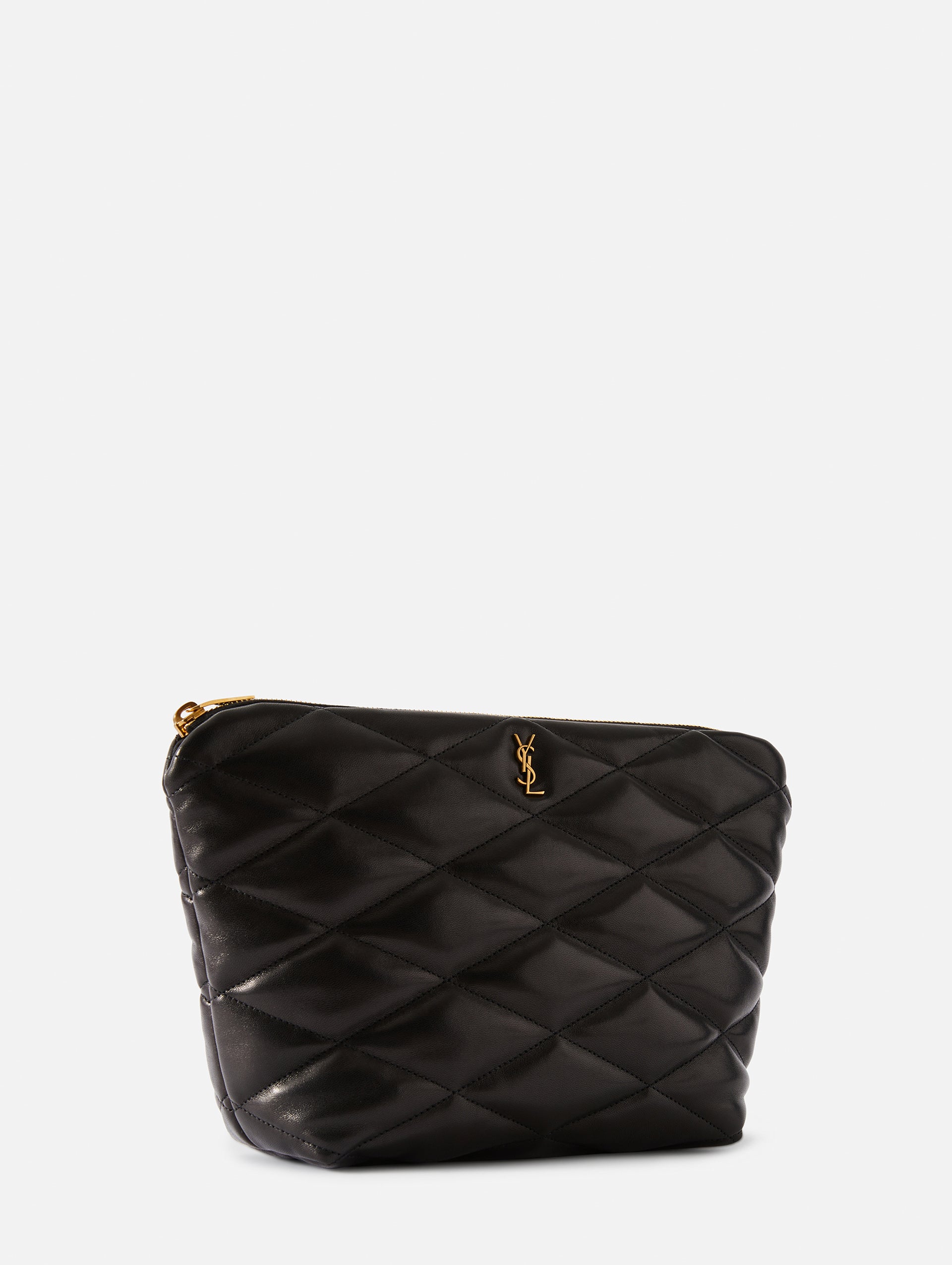 Saint Laurent Ysl-plaque Quilted-leather Pouch in Black