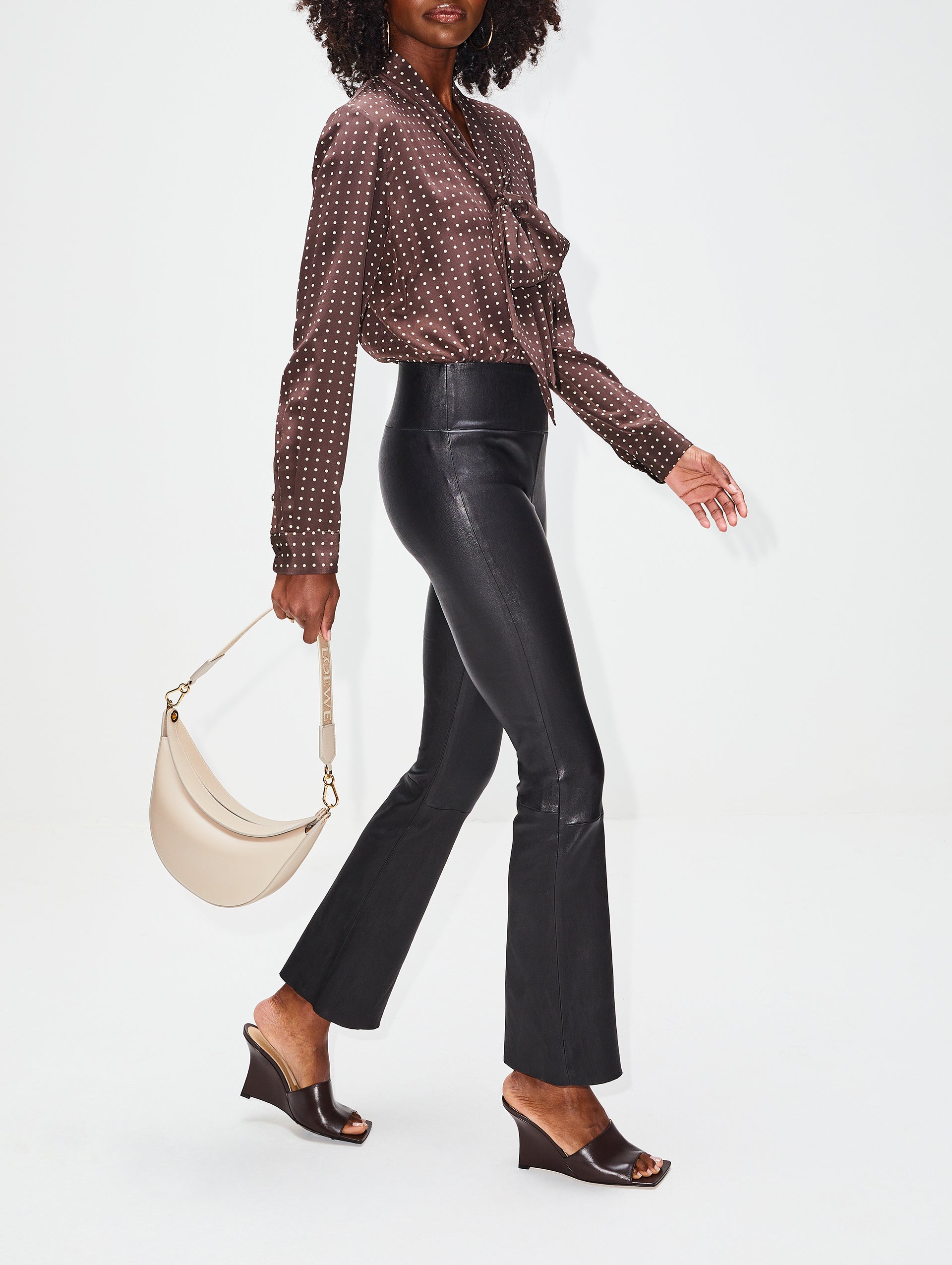 Brent High Waisted Leather Bell Pant In Black