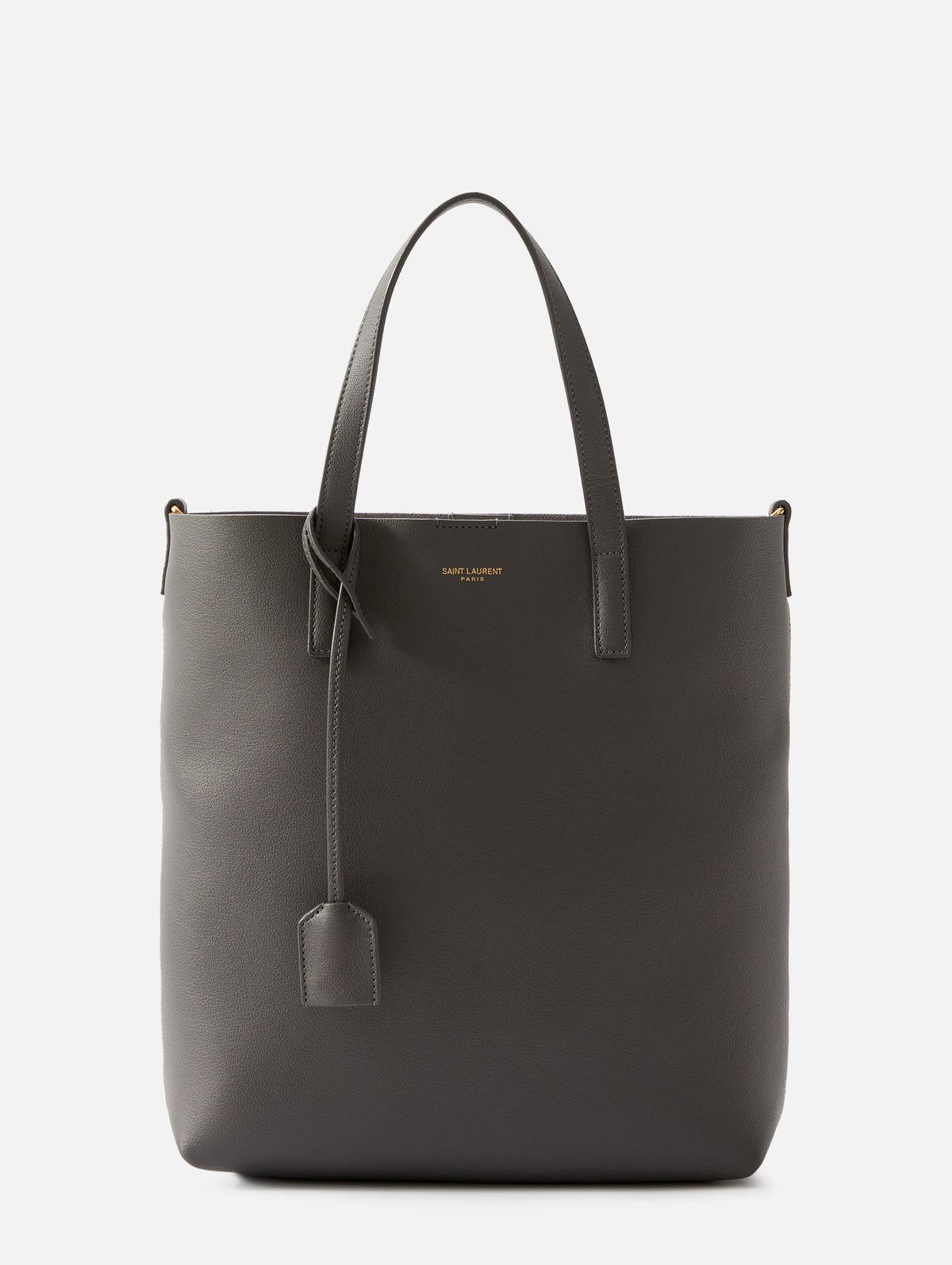 Saint Laurent Shopping Toy Leather-trimmed Straw Tote in Black