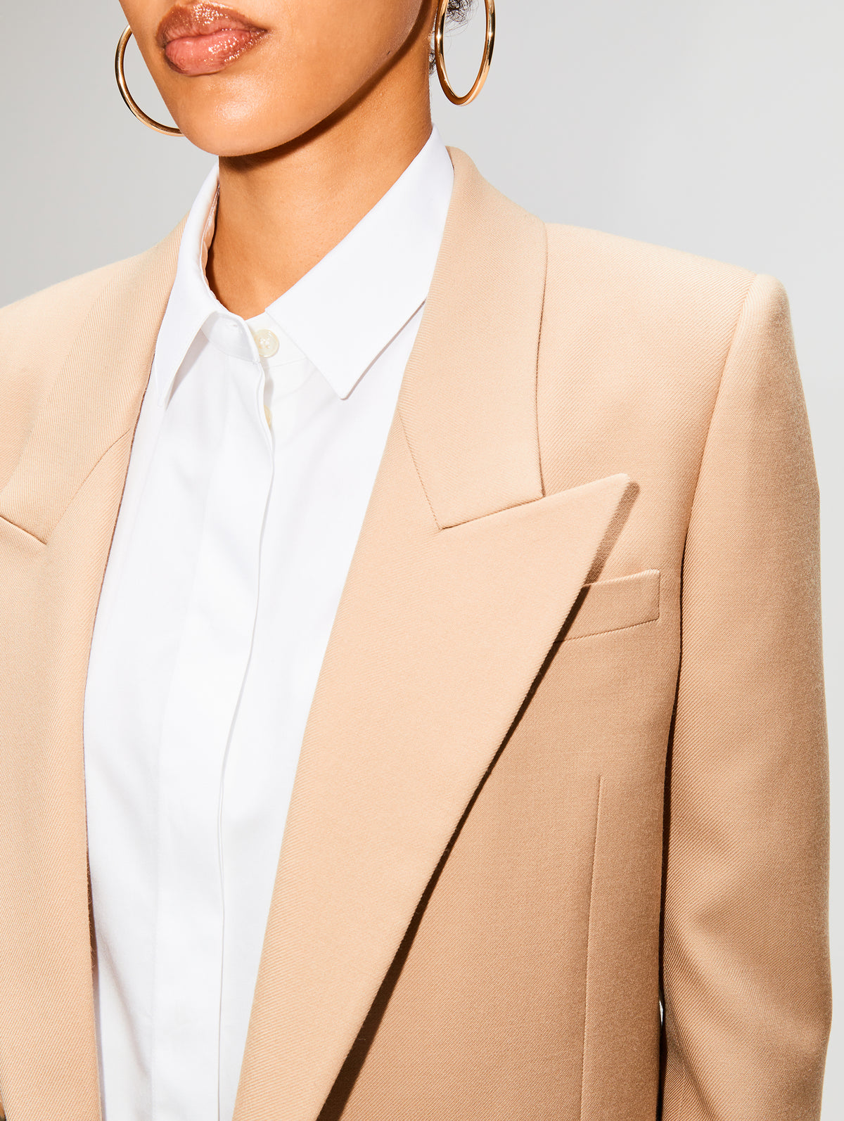 Double-breasted wool gabardine blazer in beige - Saint Laurent