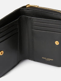 Black Saint Laurent Chevron Monogram Zip Around Compact Wallet, AmaflightschoolShops Revival